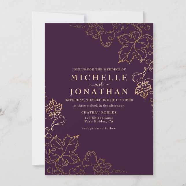 Invitation Vignoble d'or Bourgogne Mariage d'or Faux (Devant)
