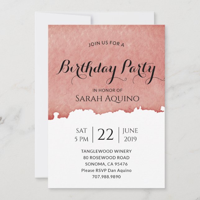 Invitation Vignoble Ou Vignoble Aquarelle Anniversaire (Devant)