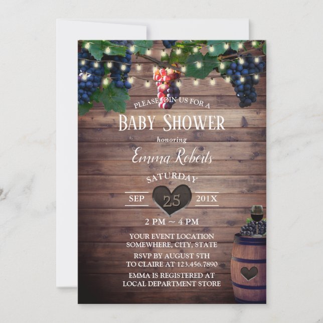 Invitation Vignoble rustique Baby shower de dégustation de vi (Devant)