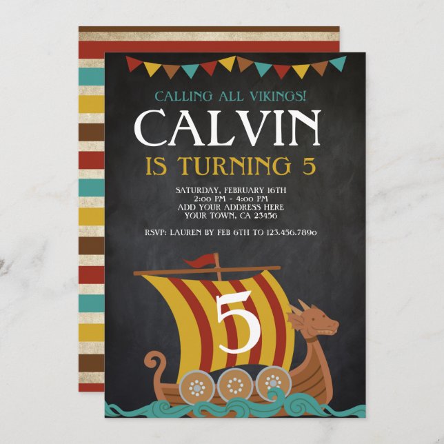 Invitation Viking Birthday (Devant / Derrière)