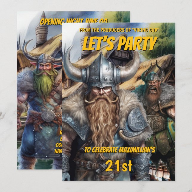 Invitation Viking médiéval norse guerriers imaginaire anniver (Devant / Derrière)
