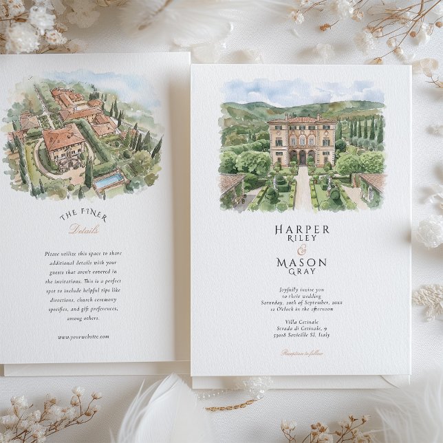 Invitation Villa Cetinale Tuscany Watercolor Wedding (Créateur téléchargé)