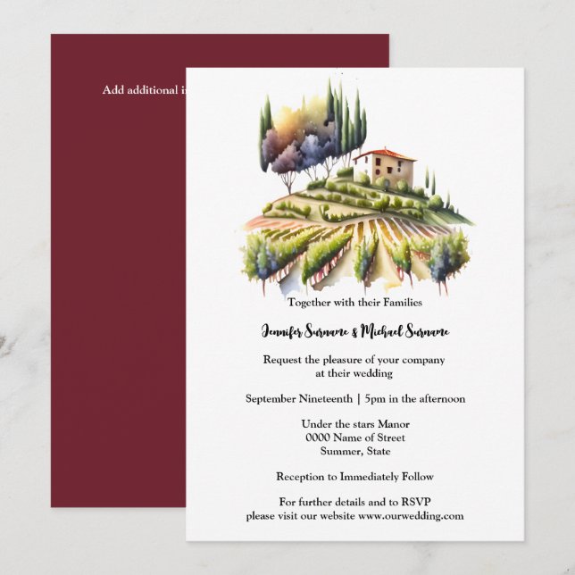 Invitation Villa toscane aquarelle Toscane vino italien (Devant / Derrière)