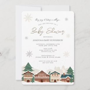 Invitation Village de Noël Baby shower d'hiver