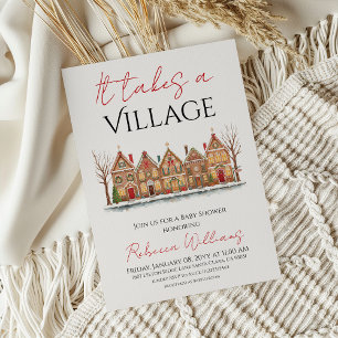 Invitation Village d'hiver Baby shower de pain d'épices neutr