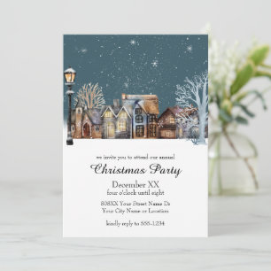 Invitation Village d'hiver cosy la nuit sous la neige qui tom