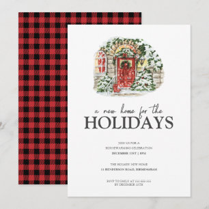 Invitation Village d'hiver Neige Rouge Plaid Fête de réchauff