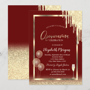 Invitation Vin Balloons Parties scintillant Drives Red Quince