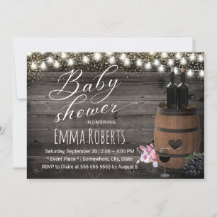 Invitation Vin Baril Rustique Chaîne Lumière Barre Baby showe
