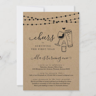 Invitation Vin & Bière Amusant Premier Anniversaire Fête Invi
