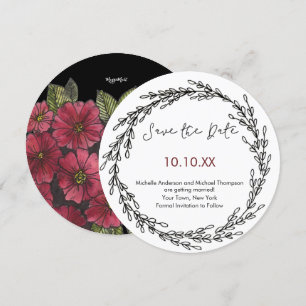Invitation Vin blanc noir Floral Botanique Enregistrer la dat
