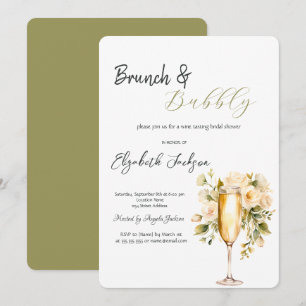 Invitation Vin Bouteille Fleur de verre Vert Brunch & Bubbly