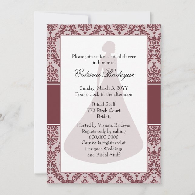 Invitation Vin Damask Douche nuptiale (Devant)