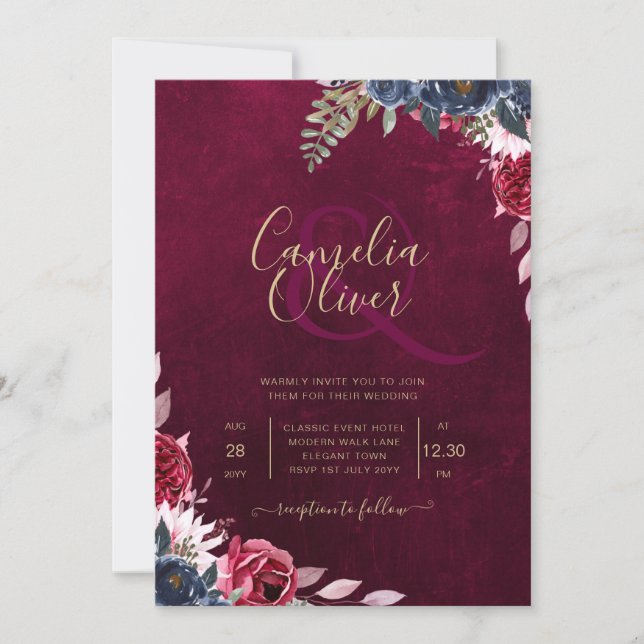 Invitation Vin de baies floral mariage (Devant)