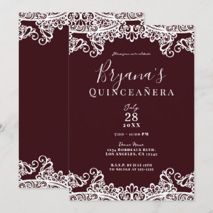 Invitation Vin de Bordeaux et dentelle blanche Élégante Quinc