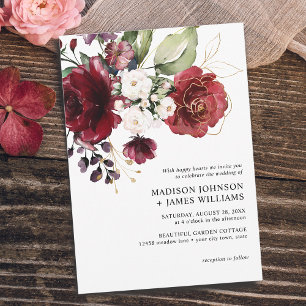 Invitation Vin de Bourgogne doré Floral Robe de mariée décont