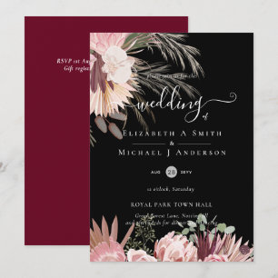 Invitation Vin de Bourgogne Pampas Grass Mariage Tropical
