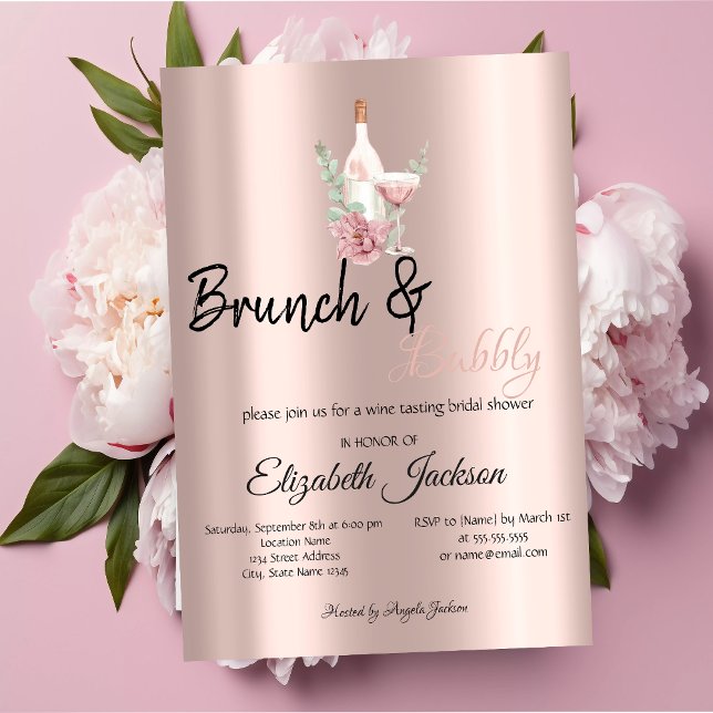 Invitation Vin floral Brunch & Bubbly Rose Gold (Créateur téléchargé)