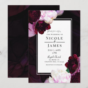 Invitation Vin foncé Floral sombre Élégant Moderne Glamour Ma