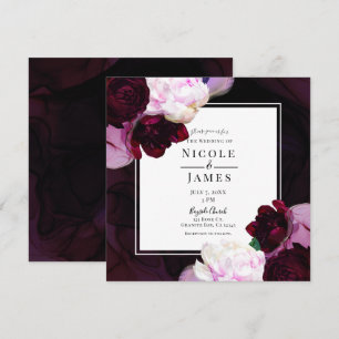 Invitation Vin foncé Moody Floral Moderne Élégant Mariage Gla