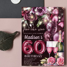 Invitation Vin Magenta de luxe Adulte 60e anniversaire