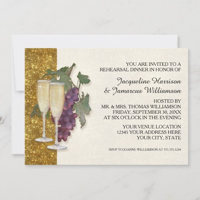Invitation Vin Moderne Champagne Verre Thème Répétition Dîner (Devant)