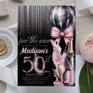 Invitation Vin rose Luxe 50e Anniversaire adulte