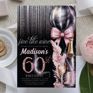 Invitation Vin rose Luxe 60e Anniversaire adulte