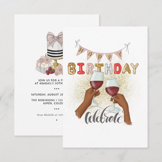 Invitation Vin rouge Africain Américain fille Anniversaire (Devant / Derrière)