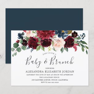 Invitation Vin rouge Bourgogne Baby shower moderne Brunch Inv