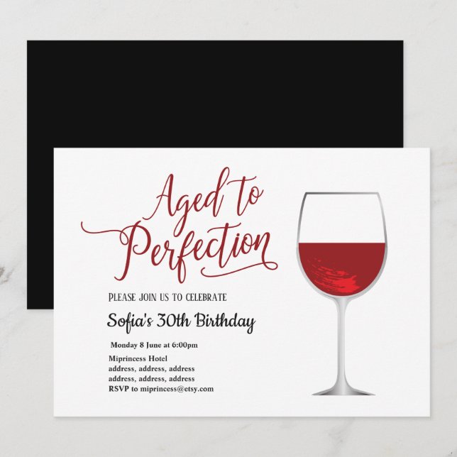 Invitation vin rouge, floral, vieilli à la perfection, annive (Devant / Derrière)