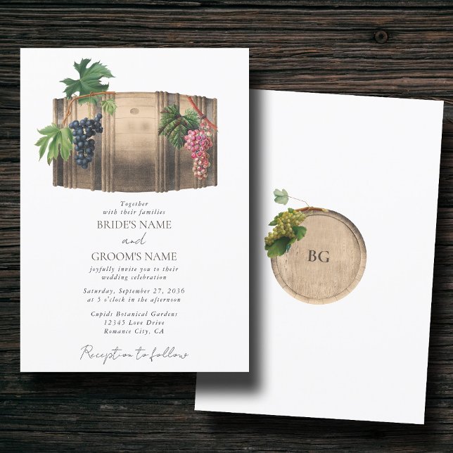 Invitation Vin rustique Barrel Vignoble Mariage (Rustic Wine Barrel Winery Vineyard Wedding Invitation)