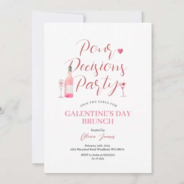 Invitation Vin Saint-Galentin's Day Party Brunch Dîner Valent (Devant)