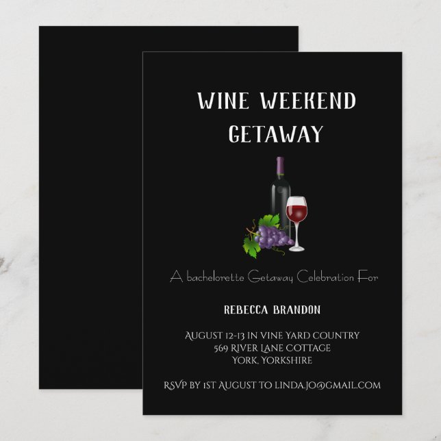 Invitation Vin Simple Raisin Noir Week-end Getaway Personnali (Devant / Derrière)