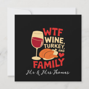 Invitation Vin, Turquie et famille Thanksgiving amusant
