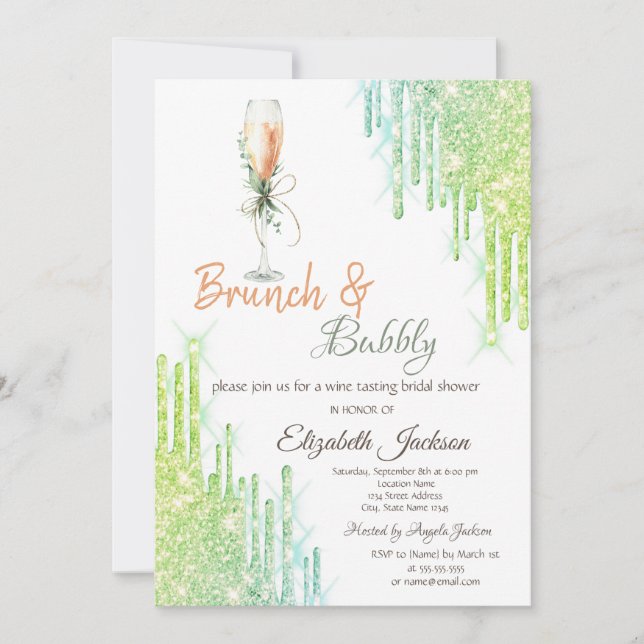 Invitation Vin Verre Bouteille Verte Drives Brunch & Bubbly (Devant)