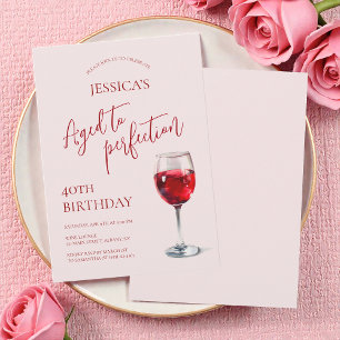 Invitation Vin Vieilli à la Perfection Rose Fête des 40 ans