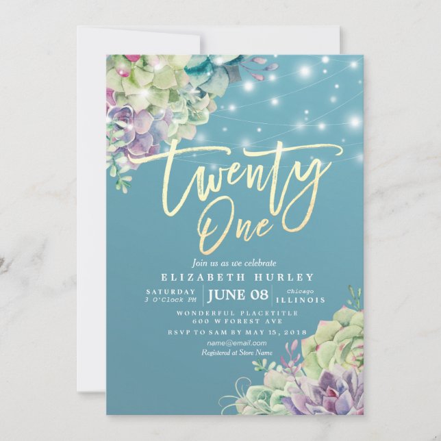 Invitation Vingt et un 21 Anniversaire de fête aquarelle Succ (Devant)