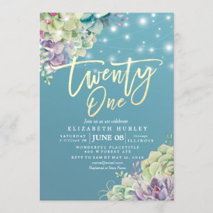 Invitation Vingt et un 21 Anniversaire de fête aquarelle Succ