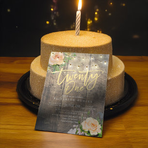Invitation Vingt et un Anniversaire Fleur Bois Chaîne Lumière