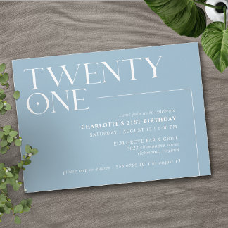 Invitation Vingt et un | Bleu clair Simple Airy 21e anniversa