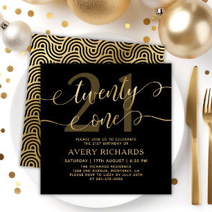 Invitation Vingt et un élégant or script noir 21e anniversair