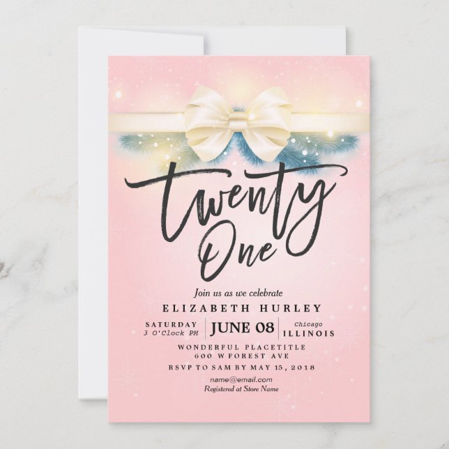 Invitation Vingt-et-un Fête Anniversaire Pink Gold Ribbon Flo (Devant)
