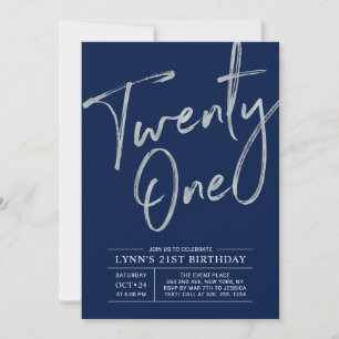 Invitation Vingt et un Fête d'anniversaire 21 ans Argent et