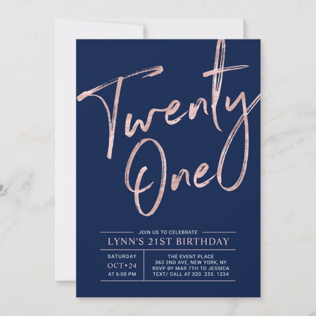 Invitation Vingt et un | Rose Gold 21st Birthday Party (Devant)