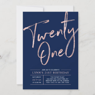 Invitation Vingt et un   Rose Gold 21st Birthday Party