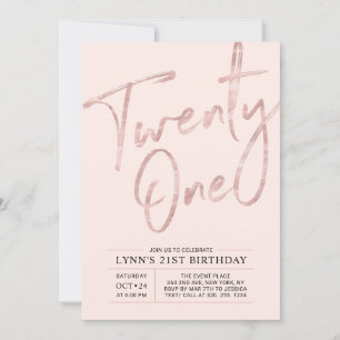 Invitation Vingt et un   Rose Gold Pink 21e fête d'anniversai