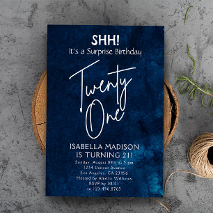 Invitation Vingt Navy Blue 21st Birthday Surprise Party