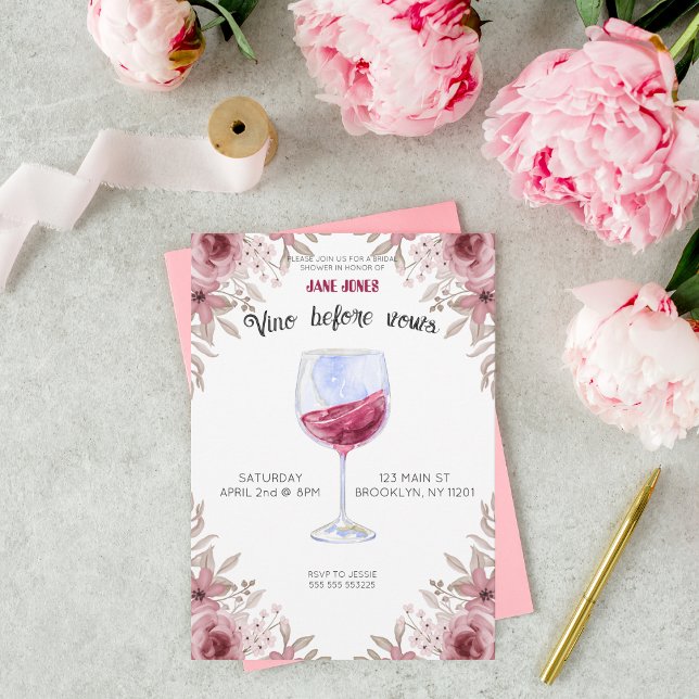 Invitation Vino avant annonce marron et douche nuptiale rose (Créateur téléchargé)