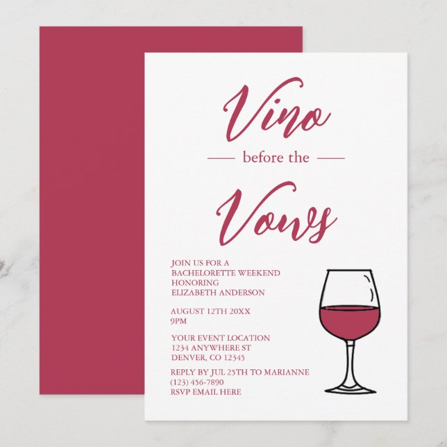Invitation Vino Avant Le Vows Bachelorette Party (Devant / Derrière)